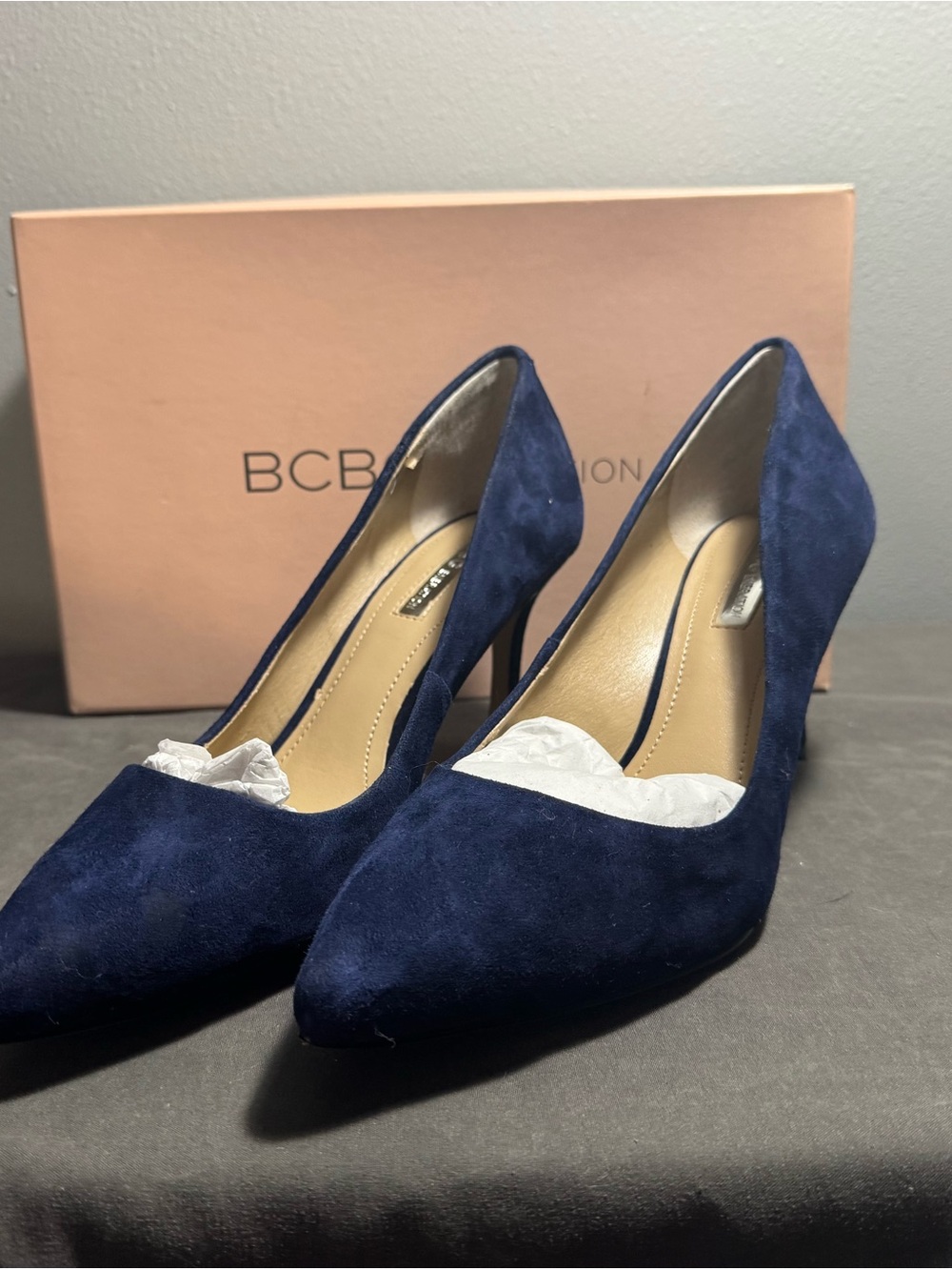 BCBGeneration Navy Suede Pointed Toe Stiletto Pumps